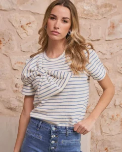 Polin et moi Haut à nœud rayé bleu clair