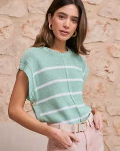 Polin et moi Haut rayé vert aqua