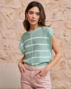 Polin et moi Haut rayé vert aqua