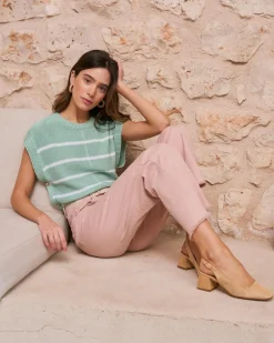 Polin et moi Haut rayé vert aqua