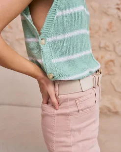 Polin et moi Haut rayé vert aqua