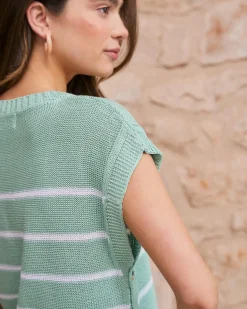 Polin et moi Haut rayé vert aqua